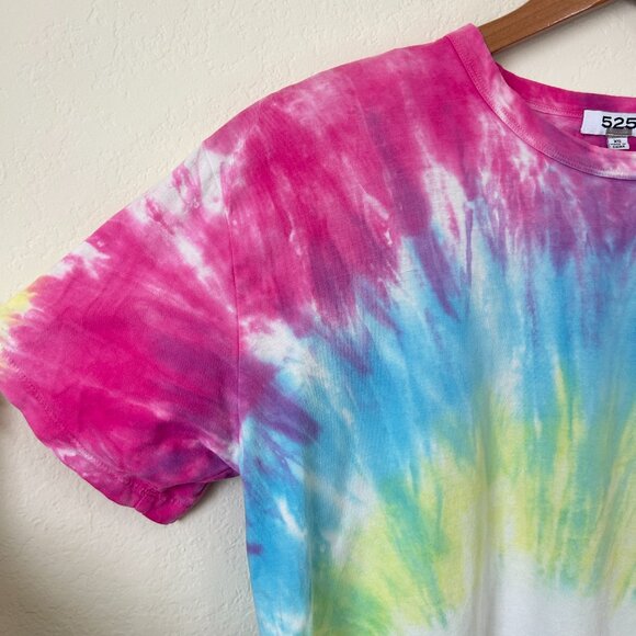 525 America Top Womens XS Rainbow Tie Dye Shoulder Pad Cropped Shirt - Picture 3 of 6